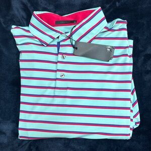 Greyson Aqua and Pink Striped Polo